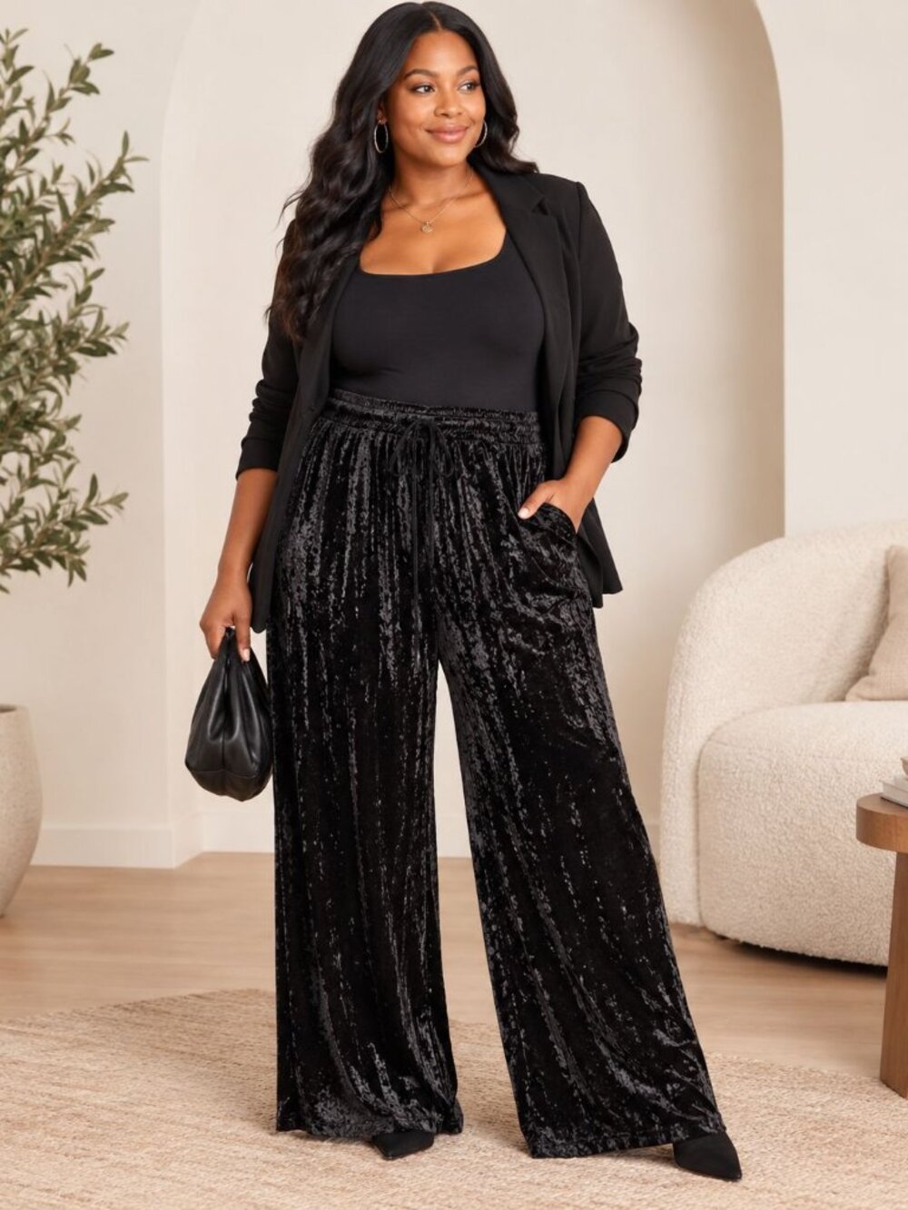 Skies Are Blue Black Velvet Pants 3X NWT Plus Size Wide Leg Glam